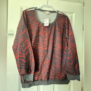Suzanne Betro Red and Gray Zebra-Stripe Pullover